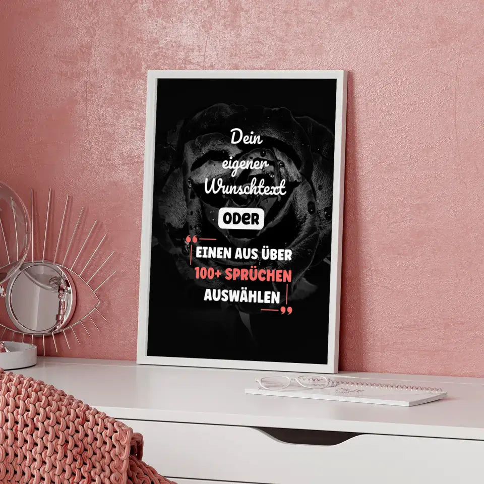 Personalisiertes Poster Schwarze Rose mit Wunschtext & Hintergründen