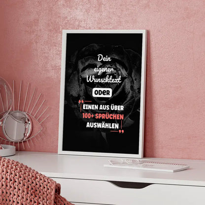 Personalisiertes Poster Schwarze Rose mit Wunschtext & Hintergründen