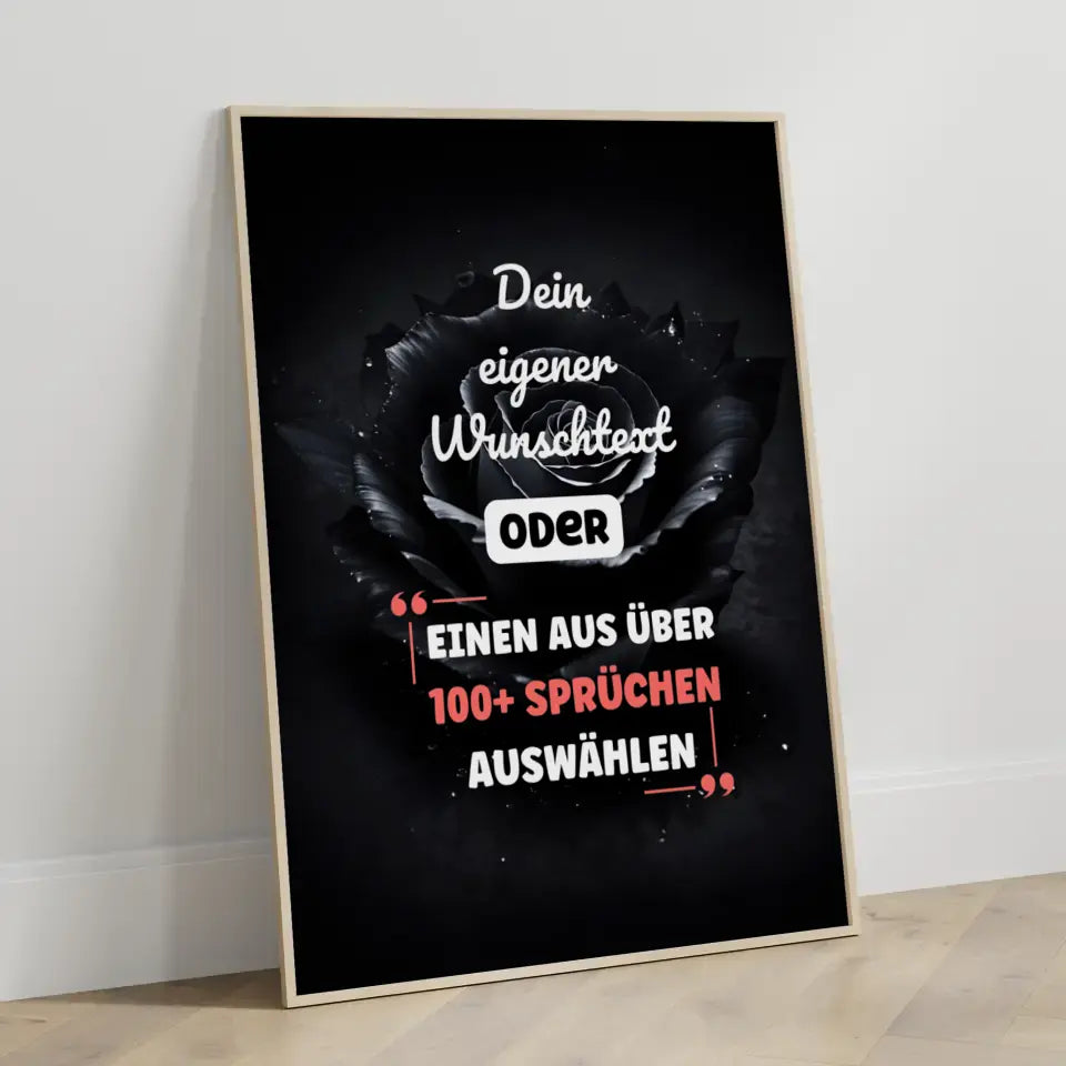 Personalisiertes Poster elegant schwarze Rose mit Wunschtext & Hintergründen