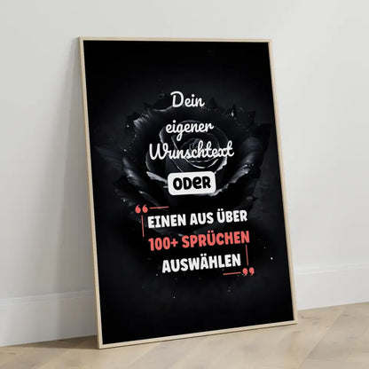 Personalisiertes Poster elegant schwarze Rose mit Wunschtext & Hintergründen