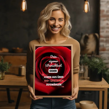 Personalisiertes Poster rote Rose mit Wunschtext & Hintergründen
