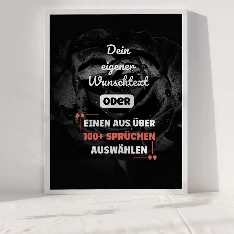 Personalisiertes Poster Schwarze Rose mit Wunschtext & Hintergründen