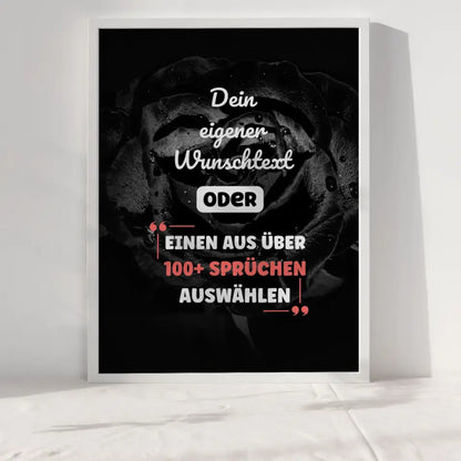 Personalisiertes Poster Schwarze Rose mit Wunschtext & Hintergründen