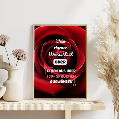 Personalisiertes Poster rote Rose mit Wunschtext & Hintergründen