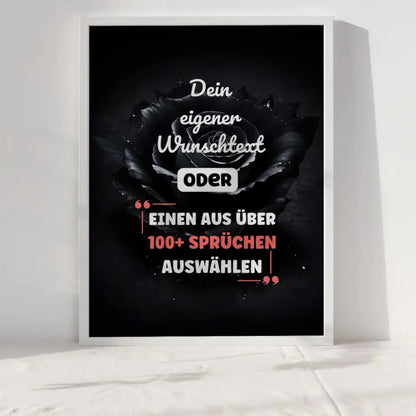 Personalisiertes Poster elegant schwarze Rose mit Wunschtext & Hintergründen