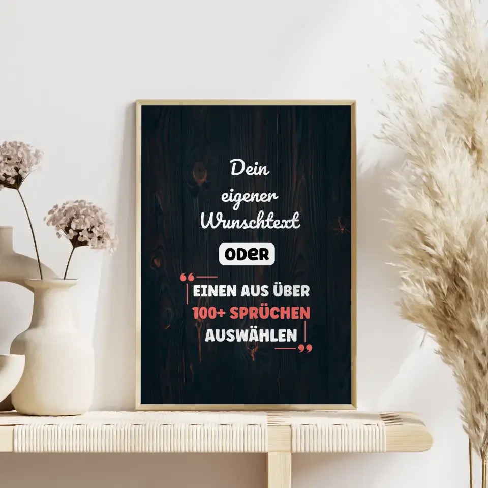Personalisiertes Poster dunkles Holz mit Wunschtext & Hintergründen