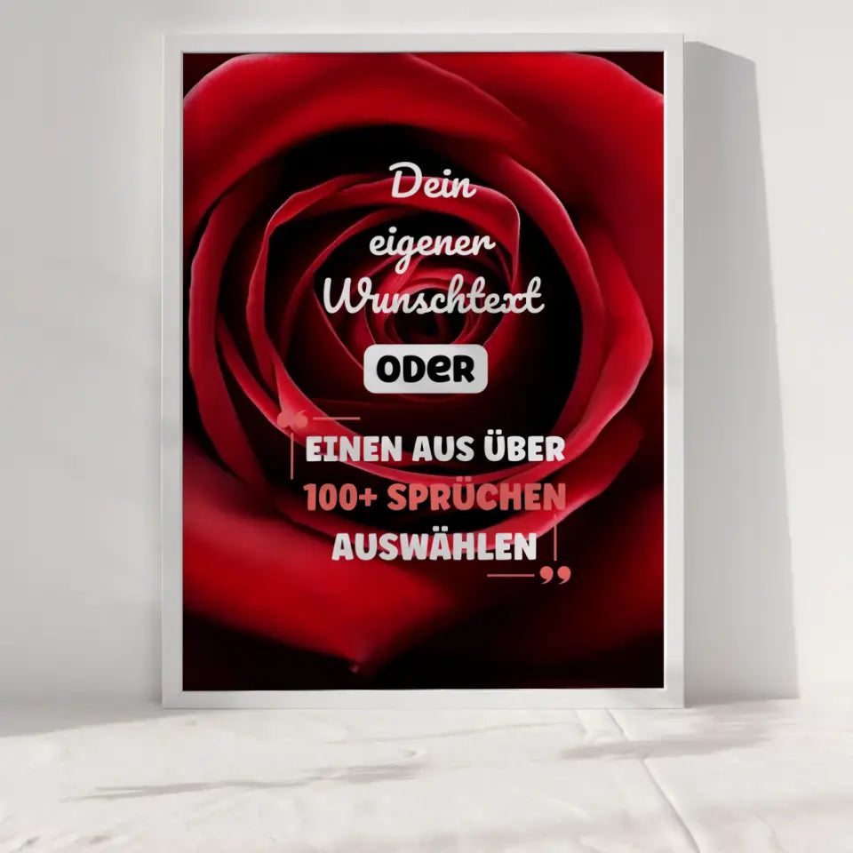Personalisiertes Poster rote Rose mit Wunschtext & Hintergründen