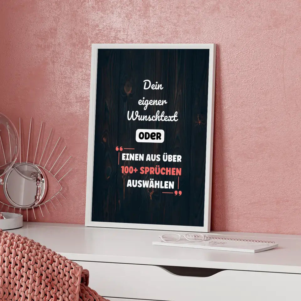Personalisiertes Poster dunkles Holz mit Wunschtext & Hintergründen
