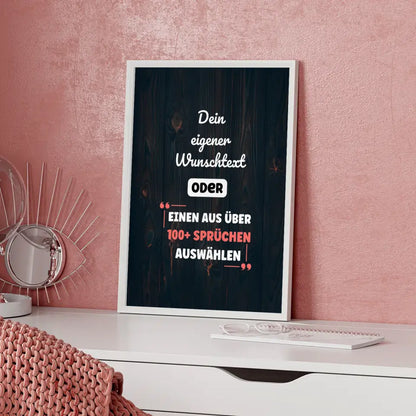 Personalisiertes Poster dunkles Holz mit Wunschtext & Hintergründen