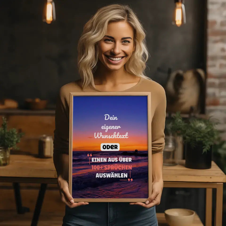 Personalisiertes Poster Sonnenuntergang am Strand mit Wunschtext & Hintergründen