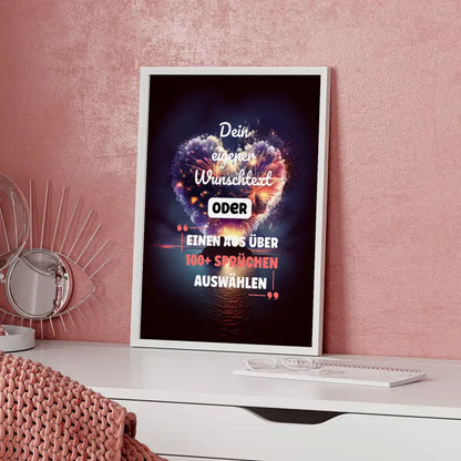 Personalisiertes Poster Herzfeuerwerk mit Wunschtext & Hintergründen