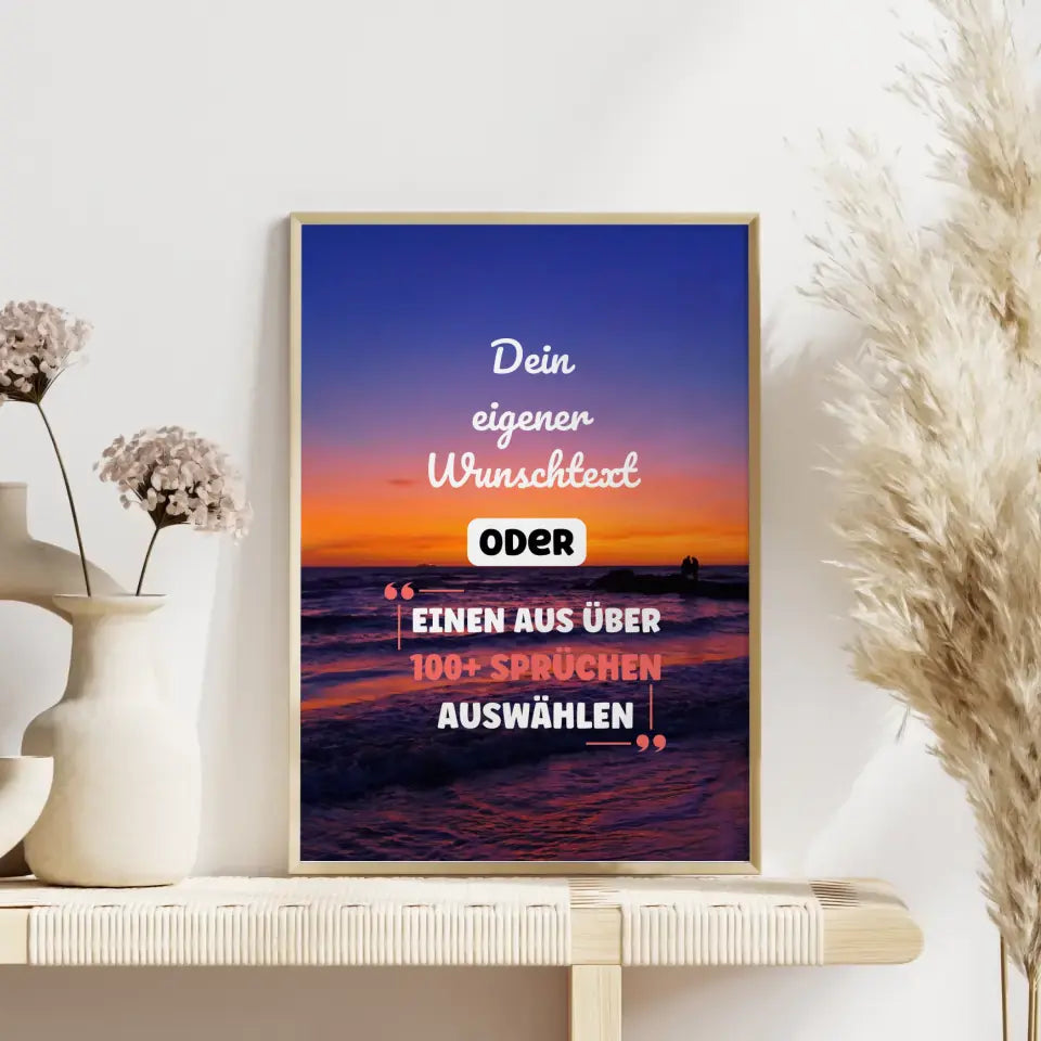 Personalisiertes Poster Sonnenuntergang am Strand mit Wunschtext & Hintergründen