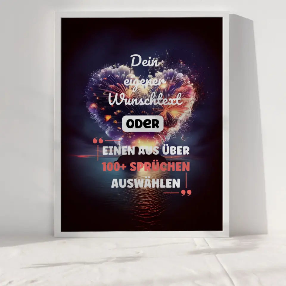 Personalisiertes Poster Herzfeuerwerk mit Wunschtext & Hintergründen