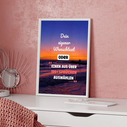 Personalisiertes Poster Sonnenuntergang am Strand mit Wunschtext & Hintergründen