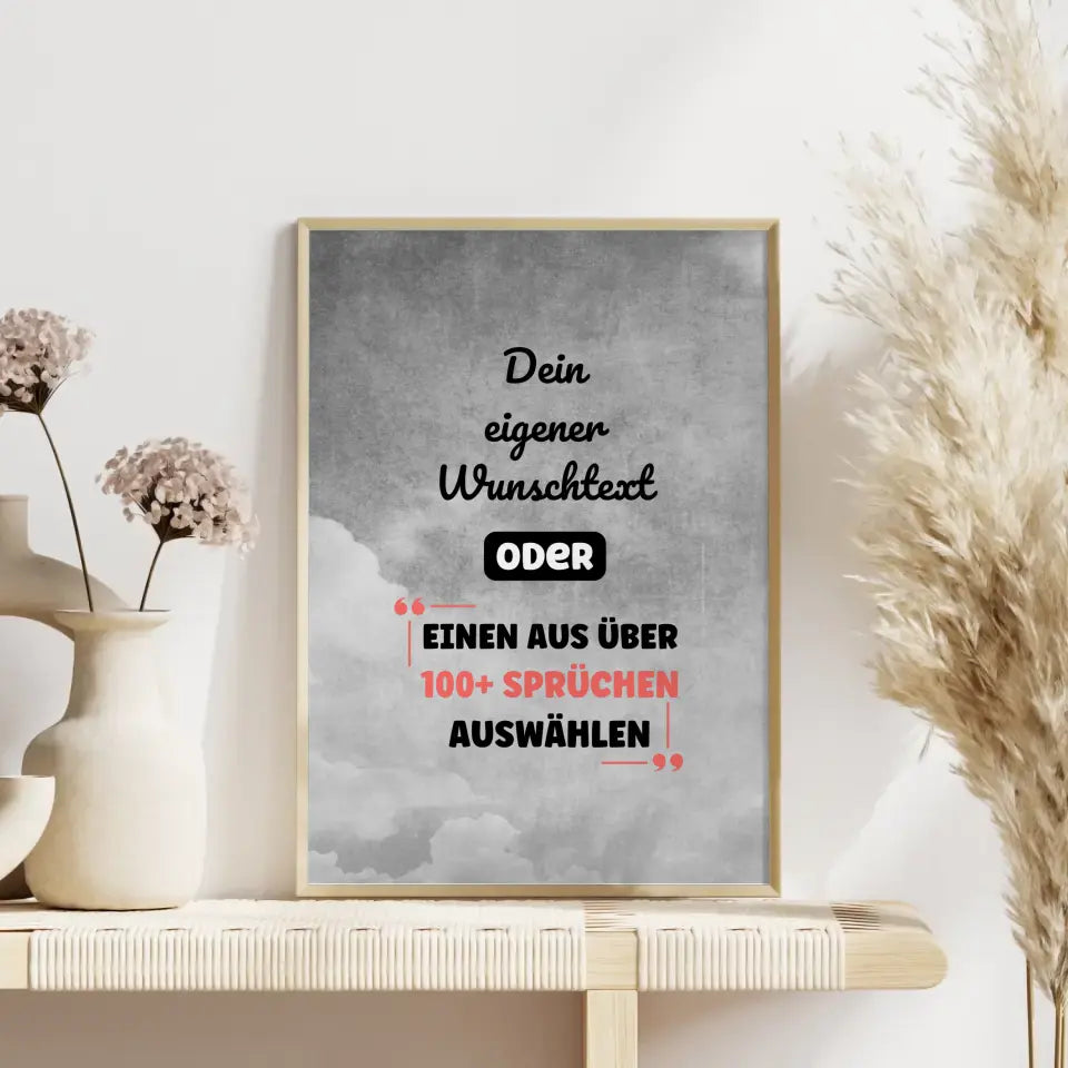 Personalisiertes Poster graue Wolken mit Wunschtext & Hintergründen