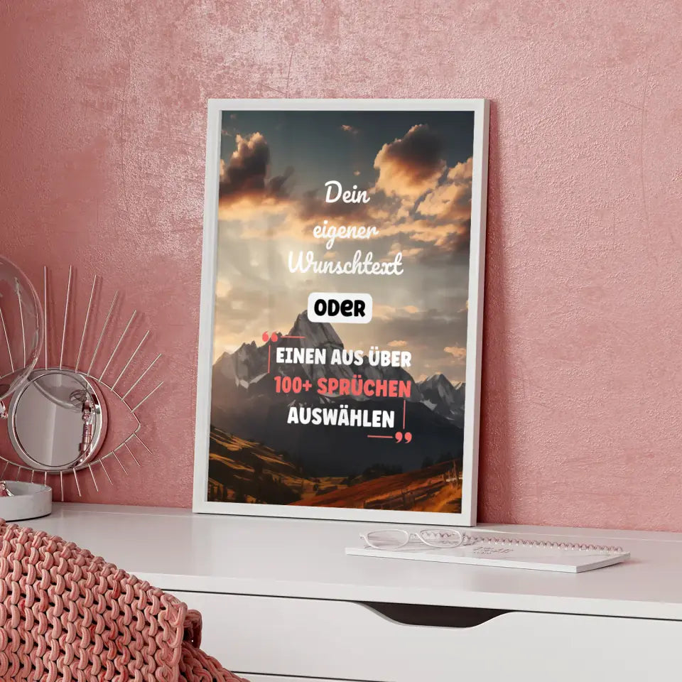 Personalisiertes Poster Sonnenuntergang Berge mit Wunschtext & Hintergründen