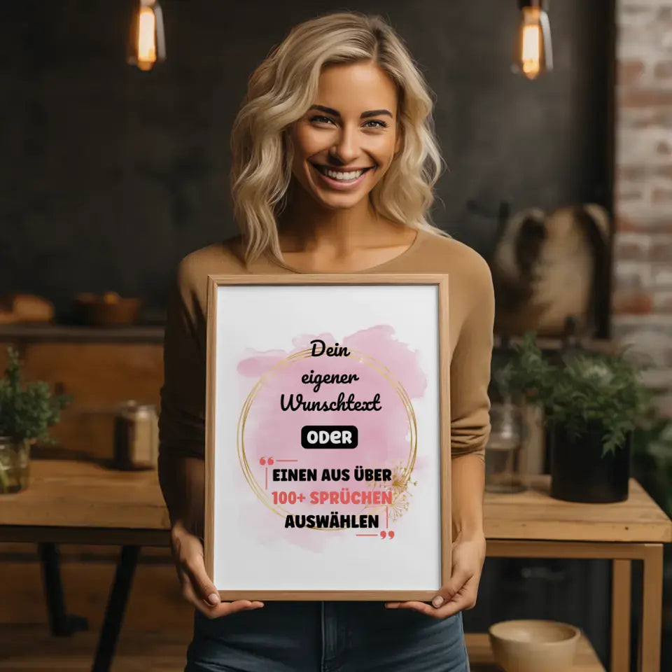 Personalisiertes Poster Wasserfarben Pink mit Wunschtext & Hintergründen