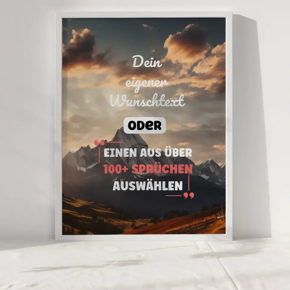 Personalisiertes Poster Sonnenuntergang Berge mit Wunschtext & Hintergründen