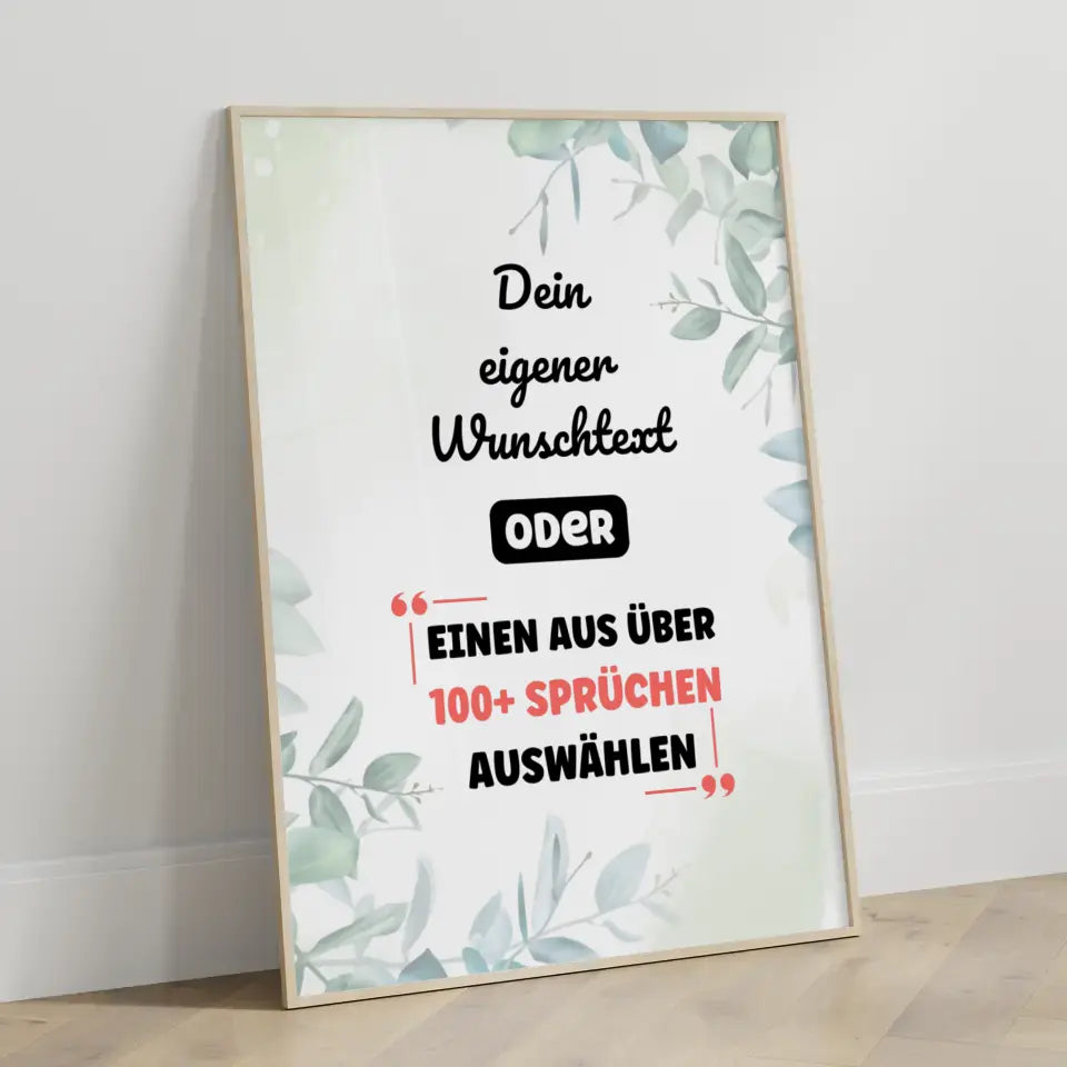 Personalisiertes Poster Wasserfarben Blätter mit Wunschtext & Hintergründen