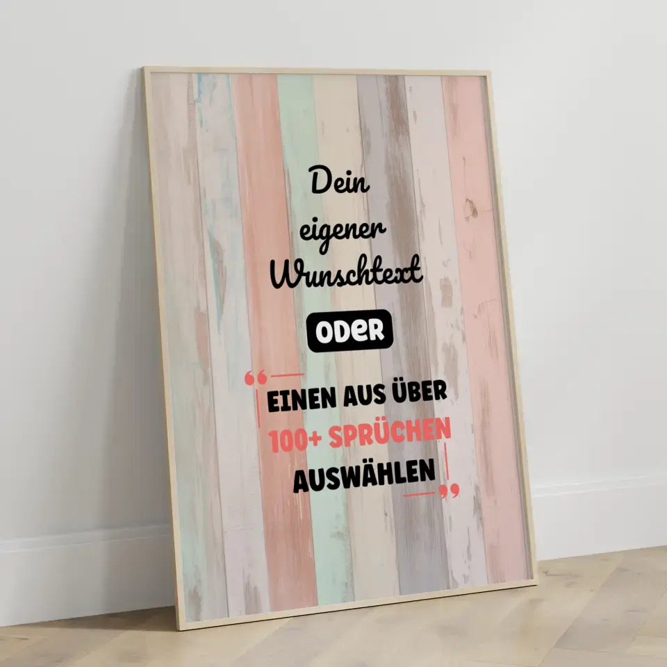 Personalisiertes Poster schönes Holz mit Wunschtext & Hintergründen