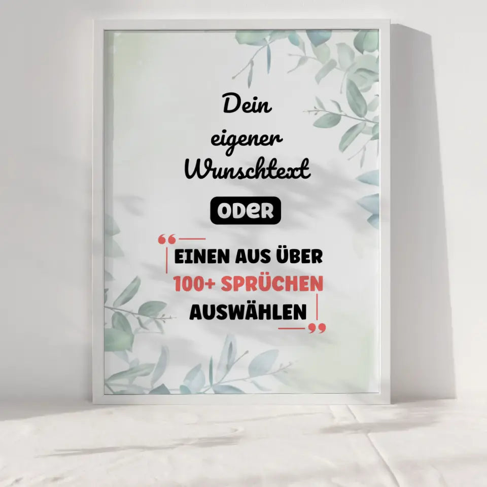 Personalisiertes Poster Wasserfarben Blätter mit Wunschtext & Hintergründen