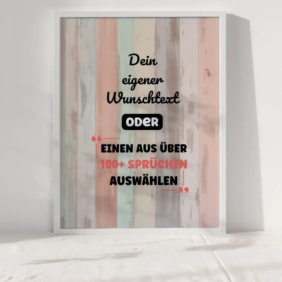 Personalisiertes Poster schönes Holz mit Wunschtext & Hintergründen