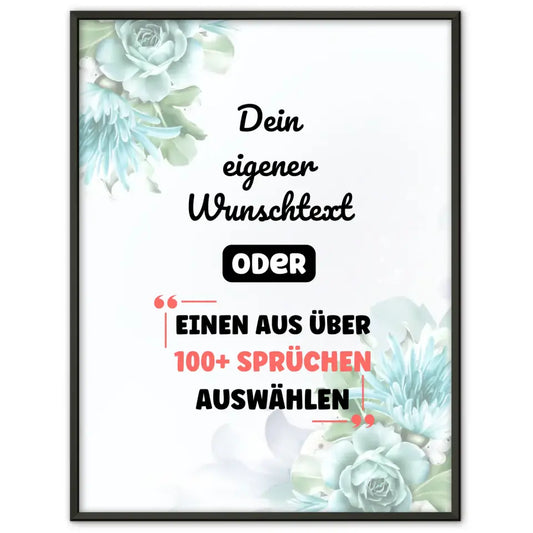 Personalisiertes Poster Türkis Rosen mit Wunschtext & Hintergründen