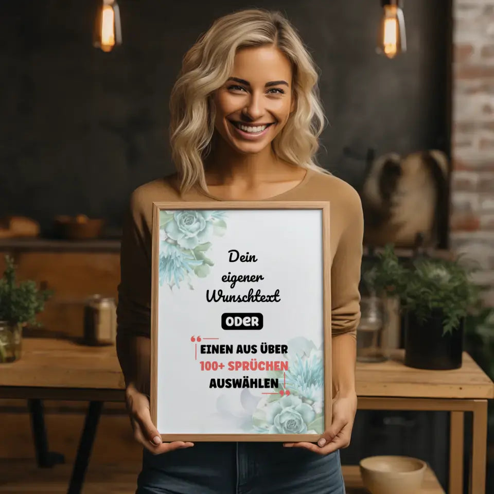 Personalisiertes Poster Türkis Rosen mit Wunschtext & Hintergründen