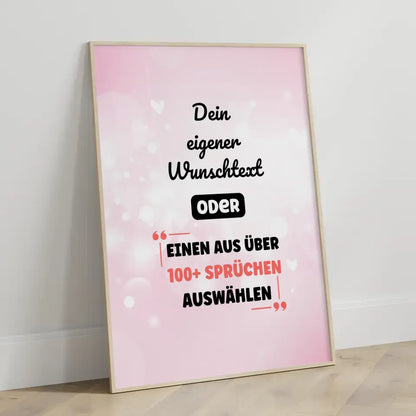 Personalisiertes Poster pinke Herzen mit Wunschtext & Hintergründen