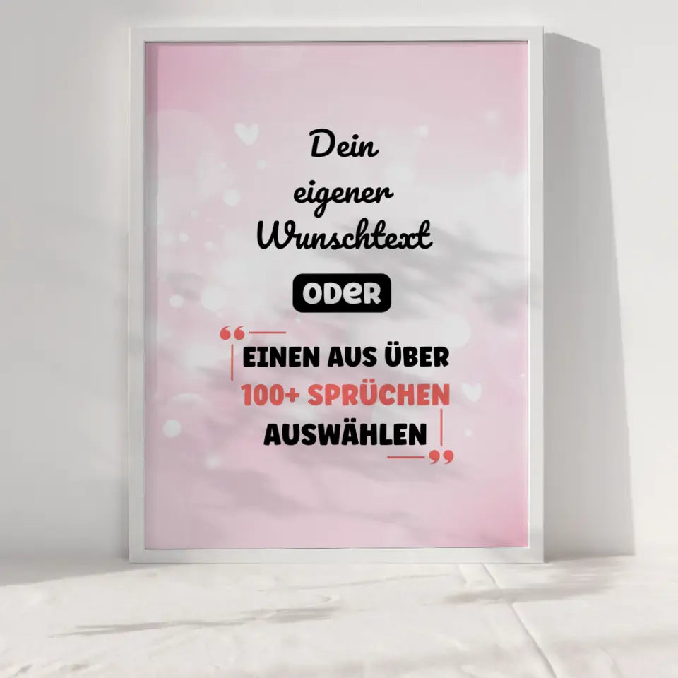 Personalisiertes Poster pinke Herzen mit Wunschtext & Hintergründen