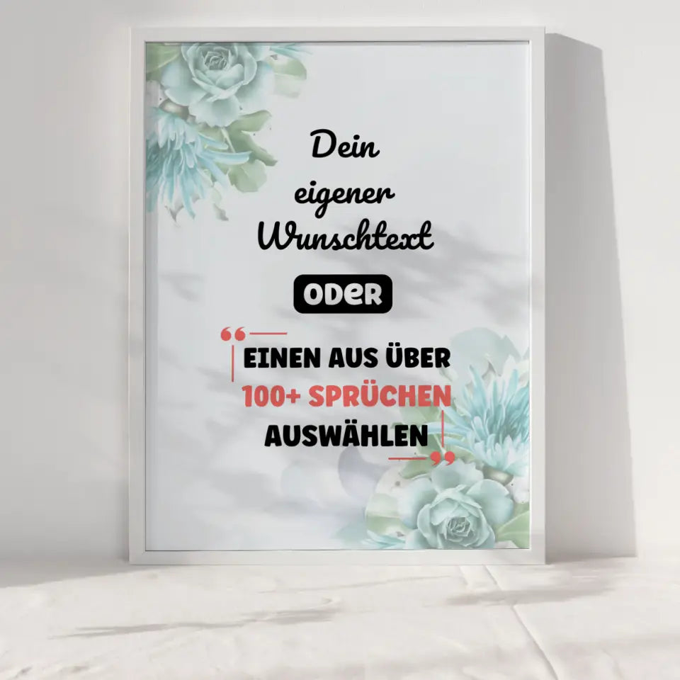 Personalisiertes Poster Türkis Rosen mit Wunschtext & Hintergründen