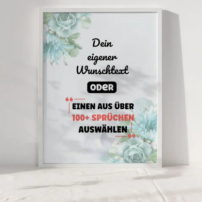Personalisiertes Poster Türkis Rosen mit Wunschtext & Hintergründen