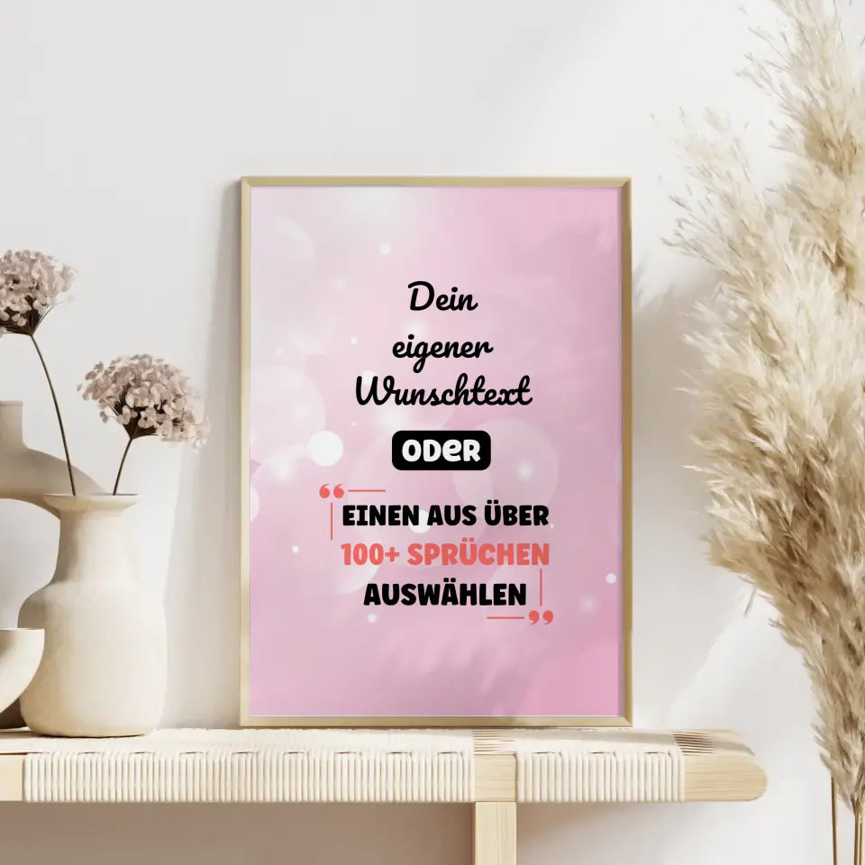 Personalisiertes Poster pink wasserfarben mit Wunschtext & Hintergründen