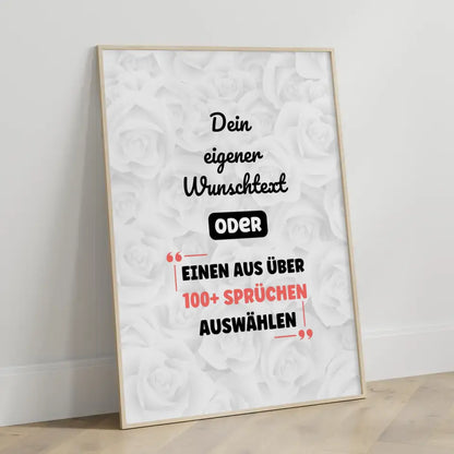 Personalisiertes Poster helle Rosen mit Wunschtext & Hintergründen