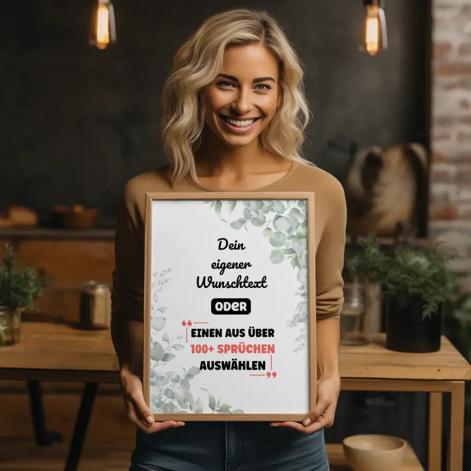 Personalisiertes Poster Blätterglück mit Wunschtext & Hintergründen