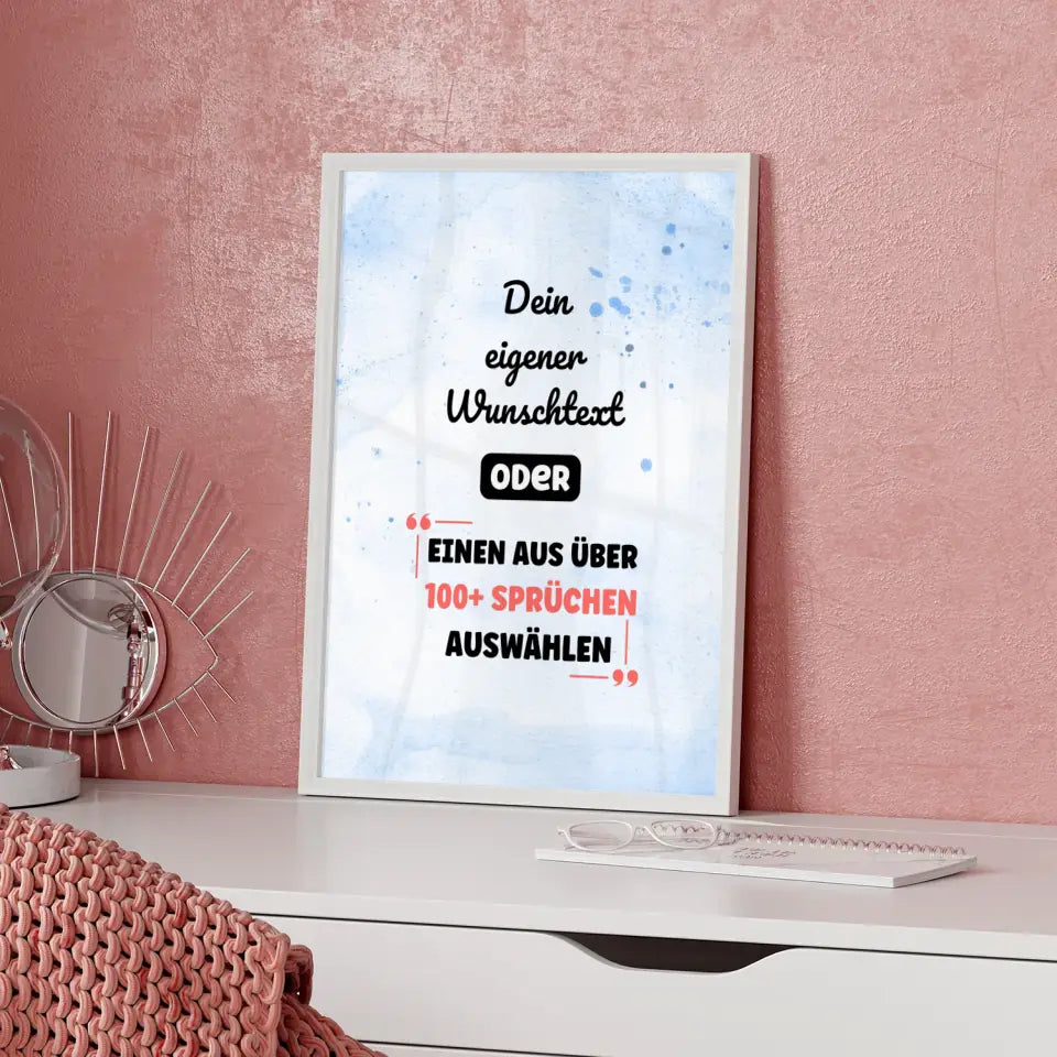 Personalisiertes Poster blau wasserfarben mit Wunschtext & Hintergründen