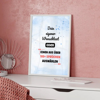 Personalisiertes Poster blau wasserfarben mit Wunschtext & Hintergründen