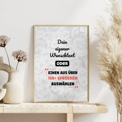 Personalisiertes Poster helle Rosen mit Wunschtext & Hintergründen