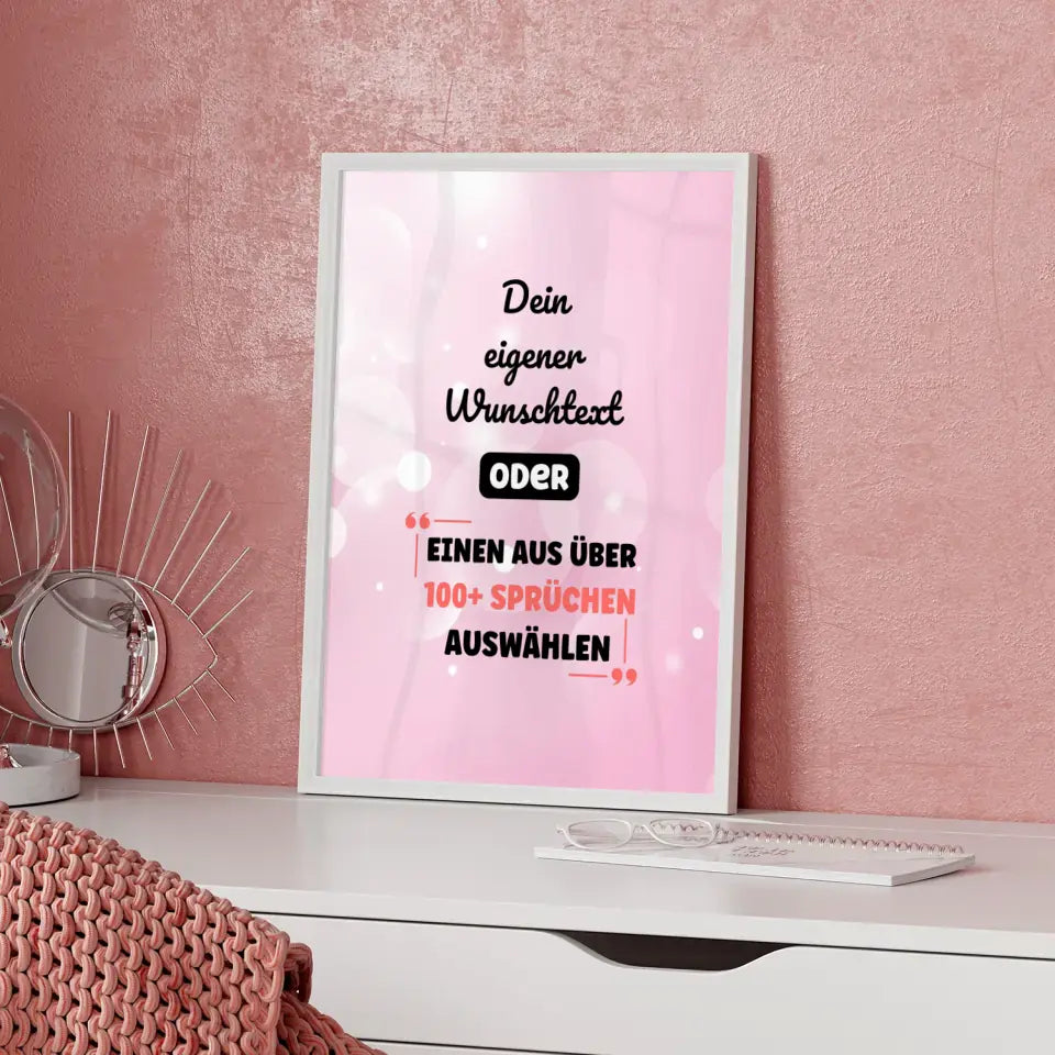 Personalisiertes Poster pink wasserfarben mit Wunschtext & Hintergründen