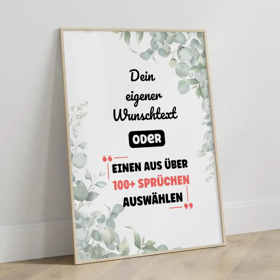 Personalisiertes Poster Blätterglück mit Wunschtext & Hintergründen