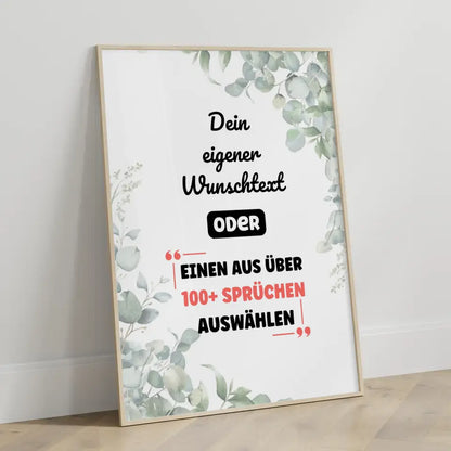 Personalisiertes Poster Blätterglück mit Wunschtext & Hintergründen