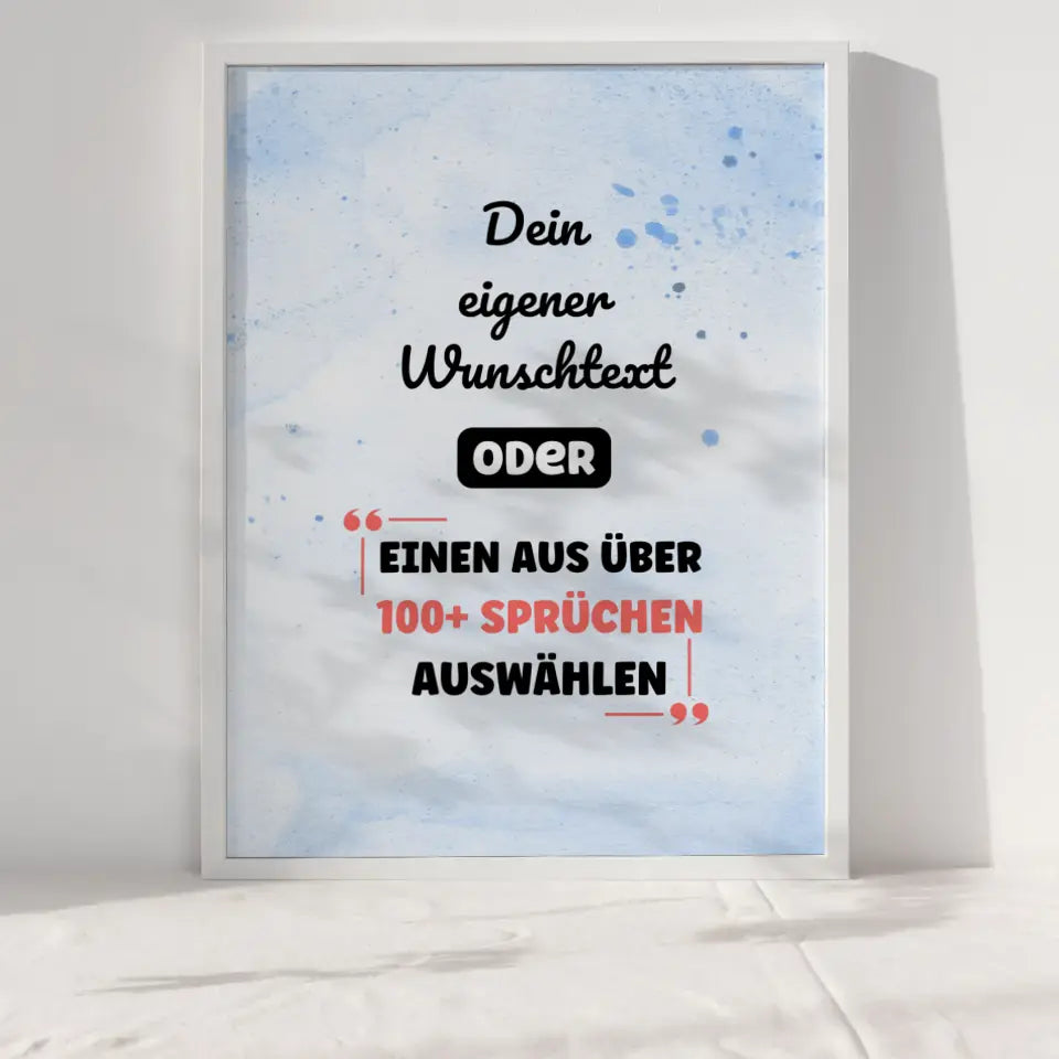Personalisiertes Poster blau wasserfarben mit Wunschtext & Hintergründen