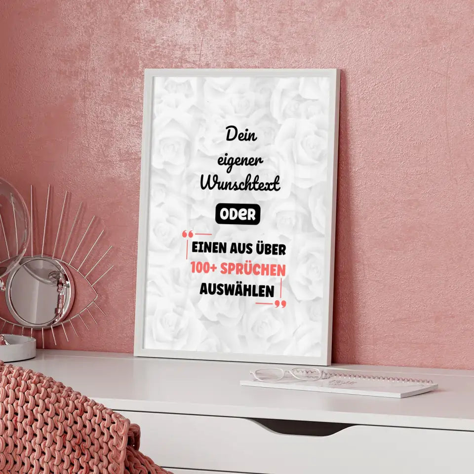 Personalisiertes Poster helle Rosen mit Wunschtext & Hintergründen