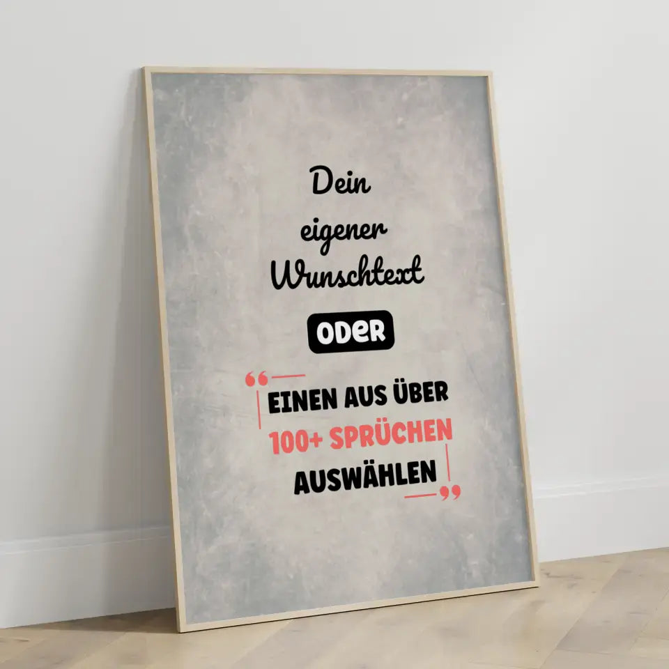 Personalisiertes Poster grauer Hintergrund mit Wunschtext & Hintergründen