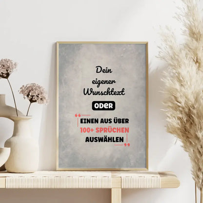 Personalisiertes Poster grauer Hintergrund mit Wunschtext & Hintergründen