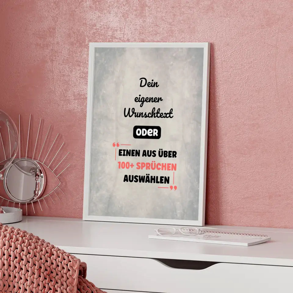 Personalisiertes Poster grauer Hintergrund mit Wunschtext & Hintergründen