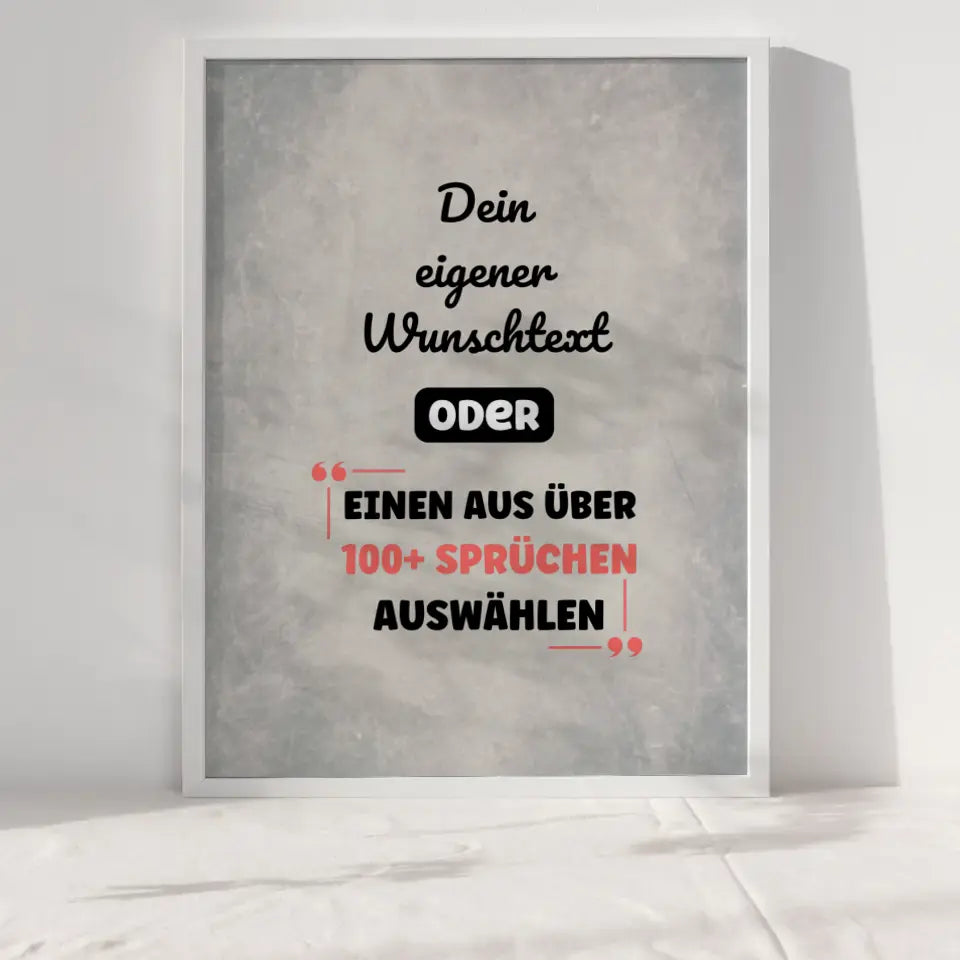 Personalisiertes Poster grauer Hintergrund mit Wunschtext & Hintergründen