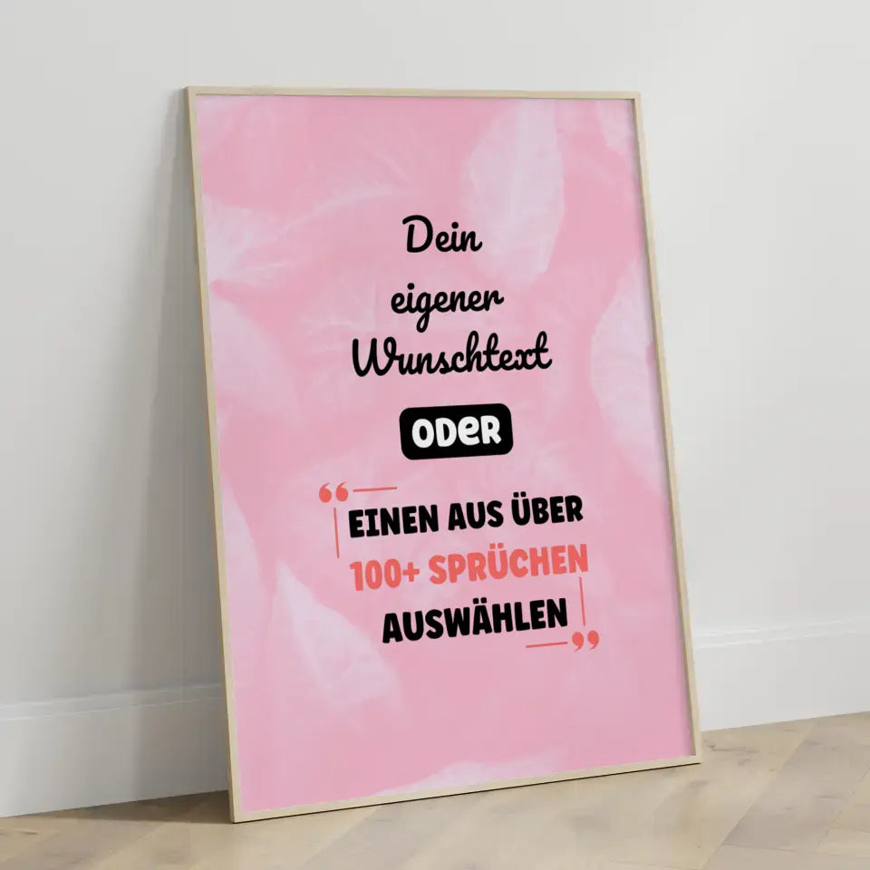 Personalisiertes Poster abstrakt Blätter pink mit Wunschtext & Hintergründen