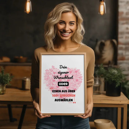 Personalisiertes Poster tausend pinke Herzen mit Wunschtext & Hintergründen