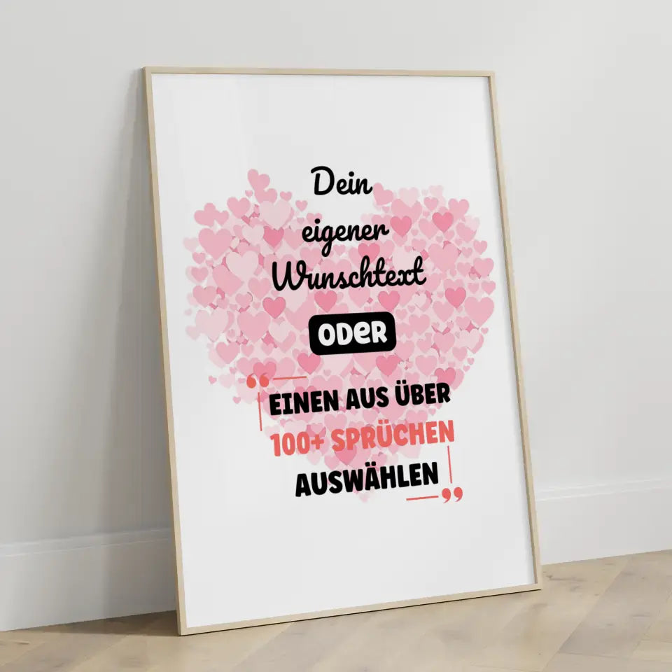 Personalisiertes Poster tausend pinke Herzen mit Wunschtext & Hintergründen